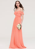 Floor-Length Chiffon Bridesmaid Dress, A-Line/Princess Cut, Sweetheart Neck, Sleeveless, With Ruffled BM bride