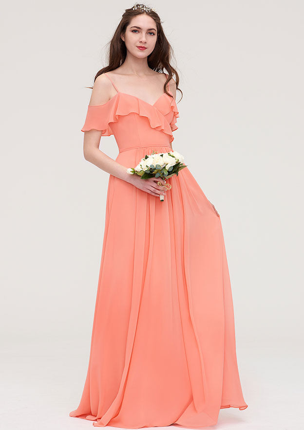 Floor-Length Chiffon Bridesmaid Dress, A-Line/Princess Cut, Sweetheart Neck, Sleeveless, With Ruffled BM bride