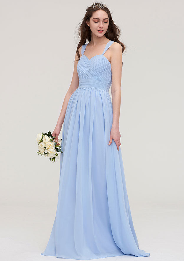 Floor-Length Chiffon Bridesmaid Sexy Dress, A-Line/Princess Cut, Sweetheart Neck, Sleeveless, With Pleats BM bride