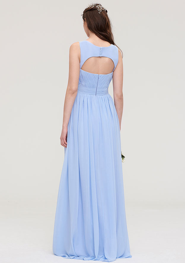 Floor-Length Chiffon Bridesmaid Sexy Dress, A-Line/Princess Cut, Sweetheart Neck, Sleeveless, With Pleats BM bride