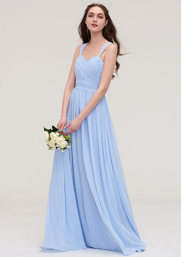 Floor-Length Chiffon Bridesmaid Sexy Dress, A-Line/Princess Cut, Sweetheart Neck, Sleeveless, With Pleats BM bride