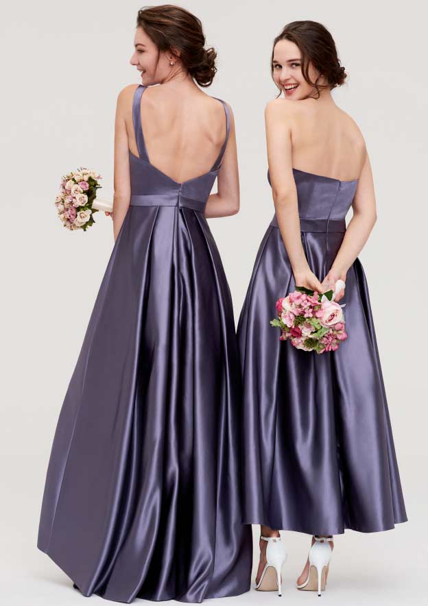 Ankle-Length Satin Bridesmaid Dress, A-Line/Princess Style, Sweetheart Neck, Sleeveless, With Pleats BM bride