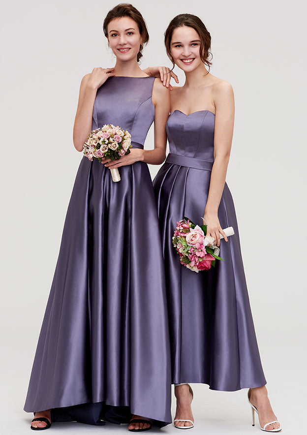 Ankle-Length Satin Bridesmaid Dress, A-Line/Princess Style, Sweetheart Neck, Sleeveless, With Pleats BM bride