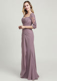 Sheath/Column Long/Floor-Length Chiffon Mother of the Bride Dress with Ruffles Lace Pleated, 3/4 Sleeve Sweetheart BM bride