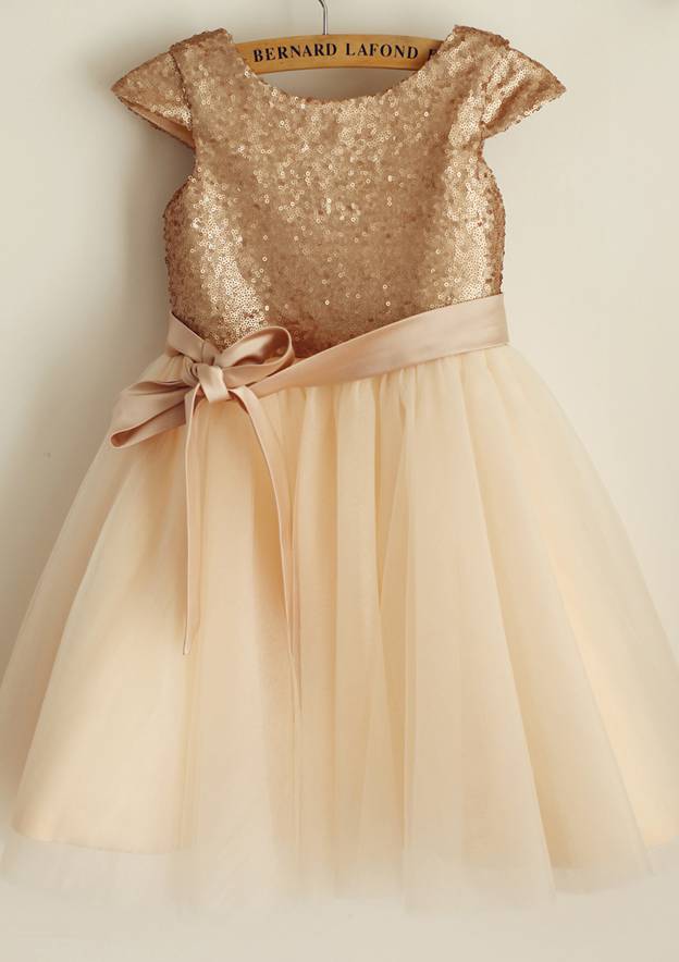 Tea-Length Chiffon Dress with Lovely Flowers - A-line/Princess Scoop Neck Flower Girl Dress