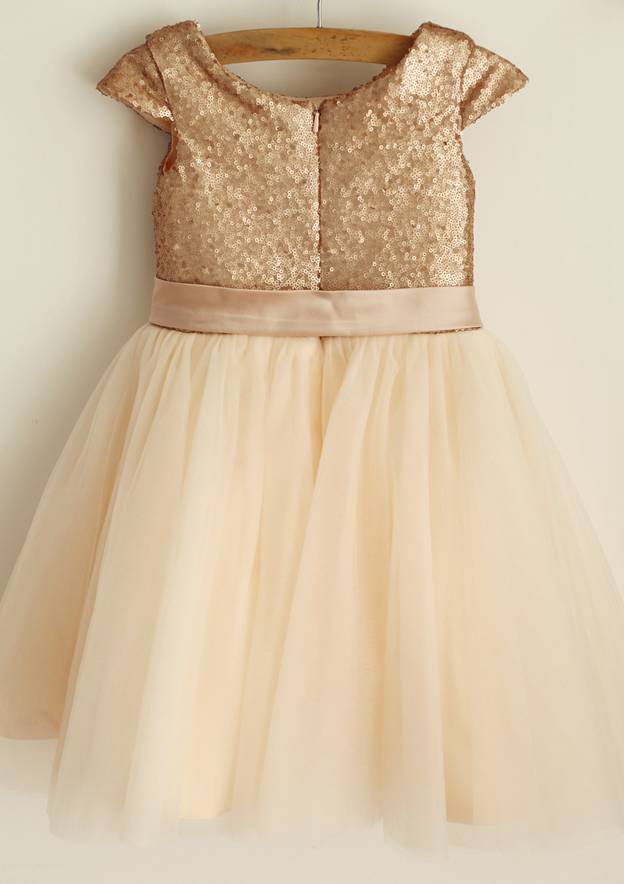 Tea-Length Chiffon Dress with Lovely Flowers - A-line/Princess Scoop Neck Flower Girl Dress