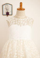 Tea-Length Lace A-line/Princess Scoop Neck Flower Girl Dress