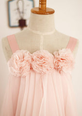 Asymmetrical Chiffon Flower Girl Dress with Delicate Floral Accents - A-line/Princess Square Neckline