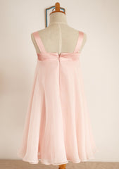 Asymmetrical Chiffon Flower Girl Dress with Delicate Floral Accents - A-line/Princess Square Neckline