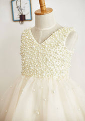 Knee-Length Chiffon Lace Flower Girl Dress - A-line/Princess Scoop Neck