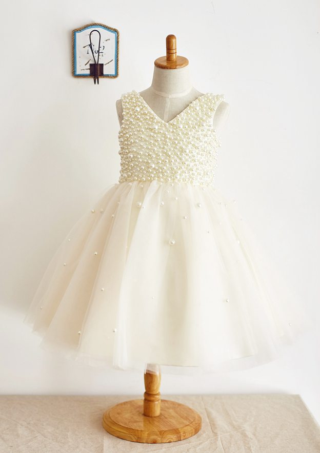 Knee-Length Chiffon Lace Flower Girl Dress - A-line/Princess Scoop Neck