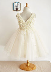 Knee-Length Chiffon Lace Flower Girl Dress - A-line/Princess Scoop Neck