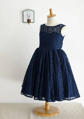 Tea-Length Lace Dress with Stylish Bowknot - A-line/Princess Scoop Neck Flower Girl Dress