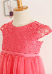 Tea-Length Lace and Tulle A-line/Princess Scoop Neck Flower Girl Dress