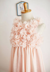 Tea-Length Chiffon Dress with Lovely Floral Accents - A-line/Princess Scoop Neck Flower Girl Dress