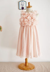 Tea-Length Chiffon Dress with Lovely Floral Accents - A-line/Princess Scoop Neck Flower Girl Dress