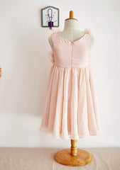 Tea-Length Chiffon Dress with Lovely Floral Accents - A-line/Princess Scoop Neck Flower Girl Dress