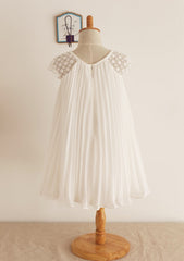 Knee-Length Chiffon Lace Dress with Pleated Elegance - A-line/Princess Scoop Neck Flower Girl Dress