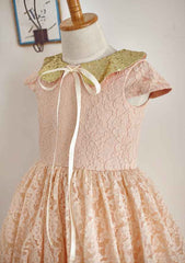 Knee-Length Lace and Tulle Dress with Bowknot Sequins - A-line/Princess Scoop Neck Flower Girl Dress