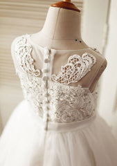 Ankle-Length Lace and Tulle Flower Girl Dress with Delicate Lace - A-line/Princess Illusion Neck