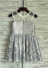 Short/Mini Sequined Flower Girl Dress with Elegant Illusion Neck - A-line/Princess