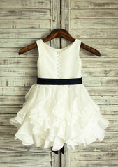 Knee-Length Satin Flower Girl Dress with Stylish Ruffled Sashes - A-line/Princess Scoop Neck