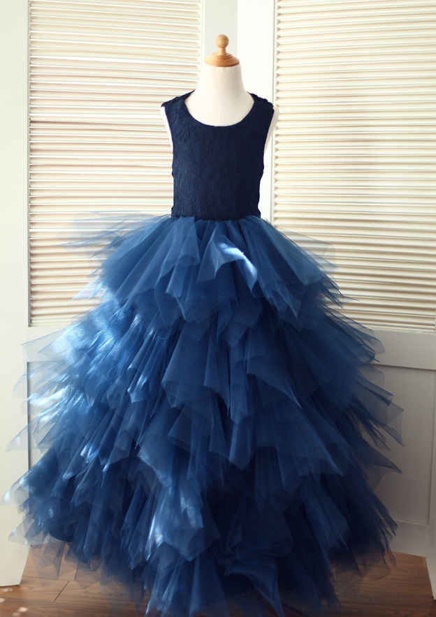 Asymmetrical Tulle Flower Girl Dress - A-line/Princess Scoop Neck