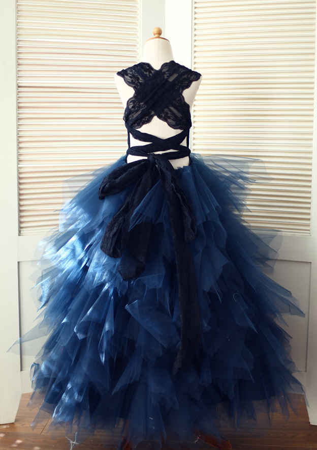 Asymmetrical Tulle Flower Girl Dress - A-line/Princess Scoop Neck