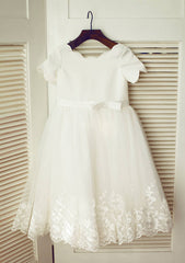 Knee-Length Tulle Flower Girl Dress with Charming Bowknot Lace - A-line/Princess Scoop Neck