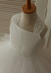 Asymmetrical Tulle Flower Girl Dress with Cute Bowknot - A-line/Princess Square Neckline