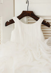 Knee-Length Organza Flower Girl Dress with Lovely Ruffles - A-line/Princess Scoop Neck