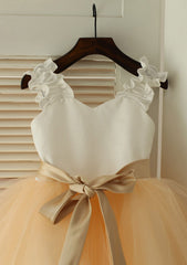 Knee-Length Sweetheart Satin and Tulle Flower Girl Dress with Graceful Sashes - A-line/Princess