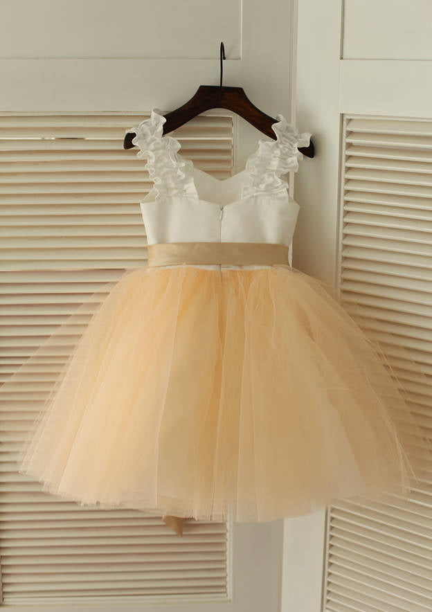 Knee-Length Sweetheart Satin and Tulle Flower Girl Dress with Graceful Sashes - A-line/Princess