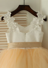 Knee-Length Sweetheart Satin and Tulle Flower Girl Dress with Graceful Sashes - A-line/Princess