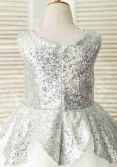 Knee-Length Sequined Tulle Flower Girl Dress - A-line/Princess Scoop Neck