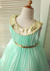 Knee-Length Chiffon Flower Girl Dress with Pleated Sequins - A-line/Princess Scoop Neck