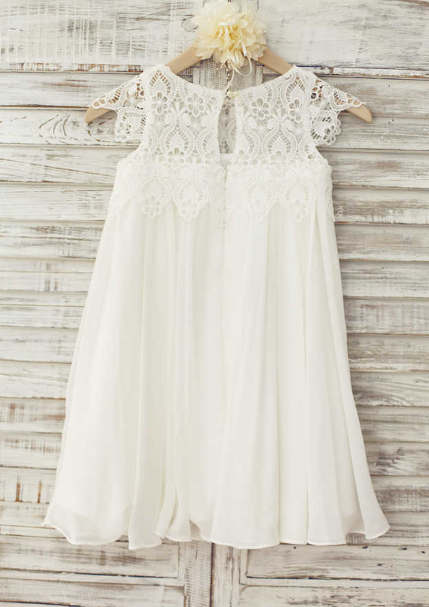 Knee-Length Chiffon Lace Flower Girl Dress - A-line/Princess Scoop Neck