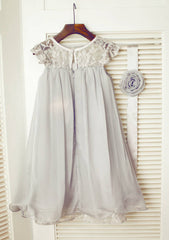 Knee-Length Chiffon Flower Girl Dress with Elegant Sashes - A-line/Princess Scoop Neck