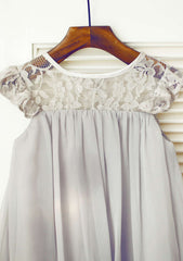 Knee-Length Chiffon Flower Girl Dress with Elegant Sashes - A-line/Princess Scoop Neck