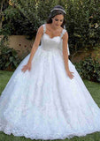 Romantic Lace Ball Gown Wedding Dress with Sweetheart Neckline, Sleeveless Design, and Sweep Train with Appliqued BM bride