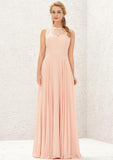 Long/Floor-Length Chiffon Bridesmaid Dress, Bateau Neckline, Sleeveless, With Lace Accents BM bride