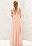 Long/Floor-Length Chiffon Bridesmaid Dress, Bateau Neckline, Sleeveless, With Lace Accents BM bride