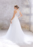 Elegant A-Line Scoop Neck Wedding Dress: Sleeveless with Embroidered Beading and Court Train BM bride