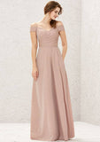 Long/Floor-Length Jersey Bridesmaid Dress, A-Line Cut, Sweetheart Neckline, Short Sleeve, With Pleating BM bride