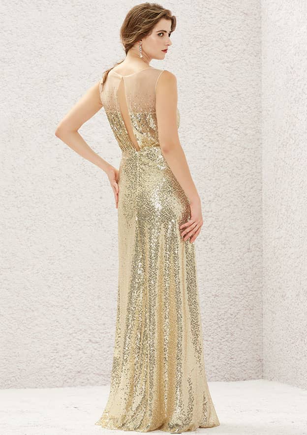 Long/Floor-Length Sequined Bridesmaid Dress, A-Line Empire Cut, V-Neck, Sleeveless BM bride