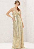 Long/Floor-Length Sequined Bridesmaid Dress, A-Line Empire Cut, V-Neck, Sleeveless BM bride