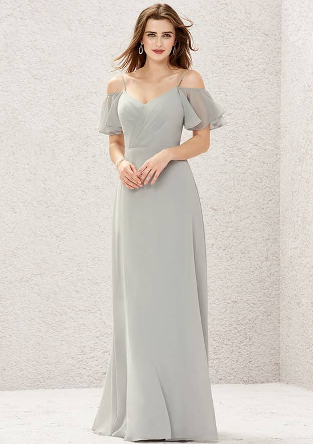 A-Line Sweetheart Floor-Length Short Sleeve Chiffon Bridesmaid Dress With Pleats