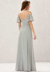 A-Line Sweetheart Floor-Length Short Sleeve Chiffon Bridesmaid Dress With Pleats