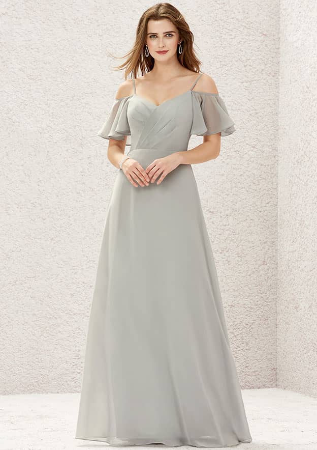 A-Line Sweetheart Floor-Length Short Sleeve Chiffon Bridesmaid Dress With Pleats