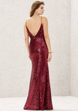 Long/Floor-Length Sequined Bridesmaid Dress, Sheath/Column Cut, Sweetheart Neckline, Sleeveless, With Pleating BM bride